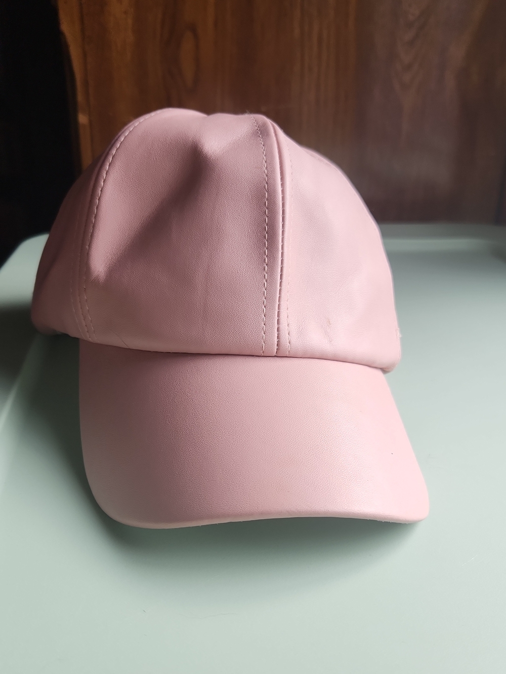 Pink Faux Leather Baseball Cap - Women's Accessory